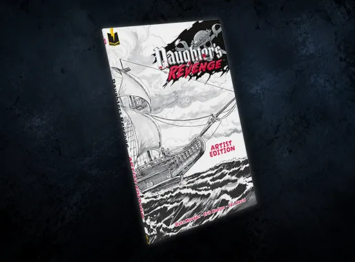 Daughter's Revenge Black & White Artist Edition by Erik Hodson, showcasing monochrome interior art and high-contrast linework. Limited-print 144-page archival study of Jonathan Read's descent.